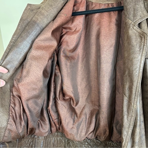 Vintage 100% Leather Open front Global Identity Brown Jacket size Large - Picture 7 of 9